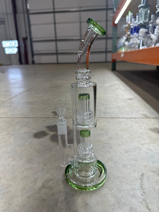 Metrix 12inch dual ash catcher water pipe green